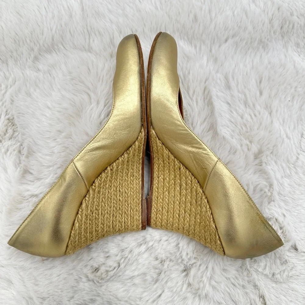 Lanvin Gold Metallic Leather Jute Wedge Sandals Women’s‎ 39 US 9